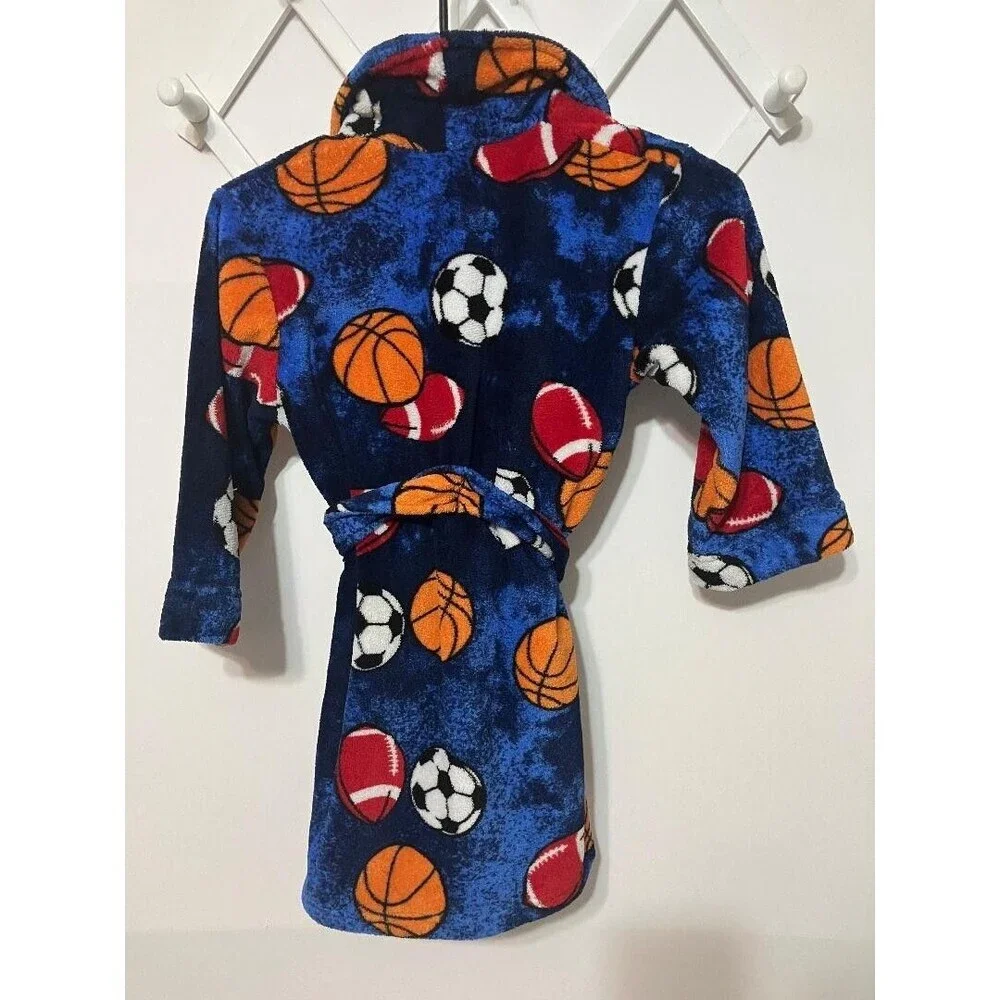Cherokee Kids Blue Fleece Bath Robe Size S‎ Basketball Football Soccer